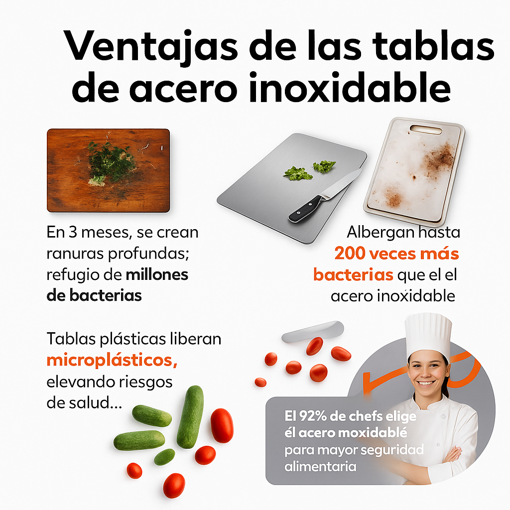 Tabla de Corte en Acero Inoxidable SUS304 – Antibacteriana y Ultra Resistente