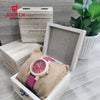 B6369 RELOJ JOEFOX BAMBU CUERO ESTUCHE - ROJO