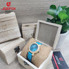 B6369 RELOJ JOEFOX BAMBU CUERO ESTUCHE - AZUL